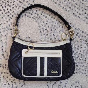 Coach Black and Cream Quilted Shoulder Bag, Poppy Ski Bunny